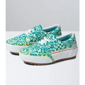 vans era stacked wavy daze tile blue women size 7 fast shipping